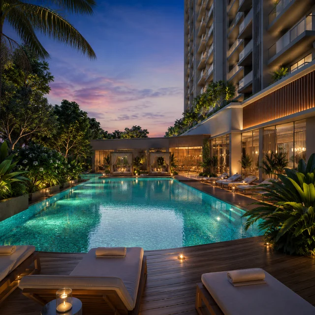 Arvind Sylva resort-style swimming pool deck - clubhouse amenity Arvind Sylva resort-style swimming pool deck - clubhouse amenity