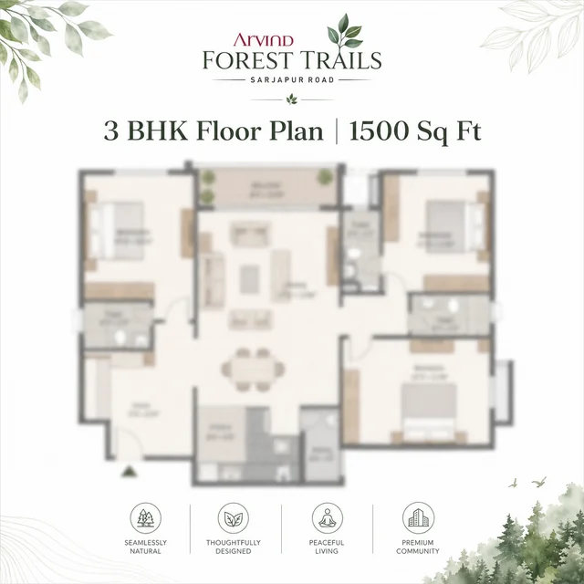 Arvind Sylva 3 BHK Entry floor plan - 1,500 sqft saleable Arvind Sylva 3 BHK Entry floor plan - 1,500 sqft saleable