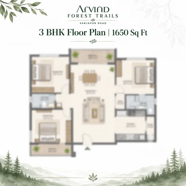 Arvind Sylva 3 BHK Standard floor plan - 1,650 sqft saleable Arvind Sylva 3 BHK Standard floor plan - 1,650 sqft saleable