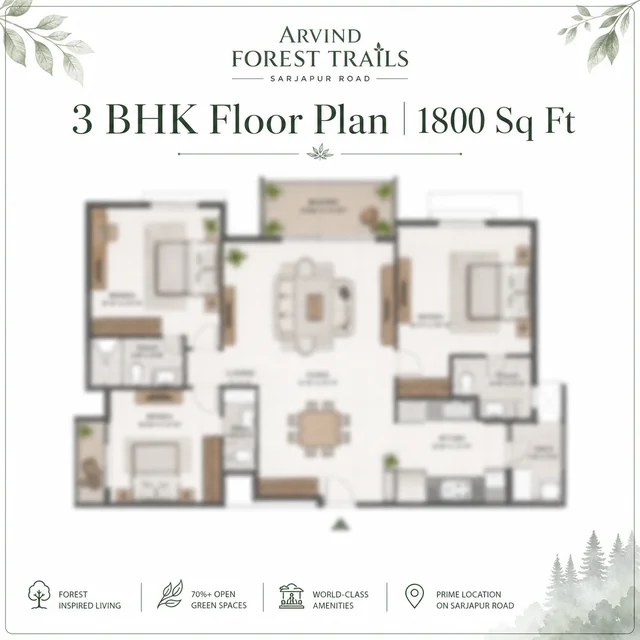 Arvind Sylva 3 BHK Premium floor plan - 1,800 sqft saleable Arvind Sylva 3 BHK Premium floor plan - 1,800 sqft saleable